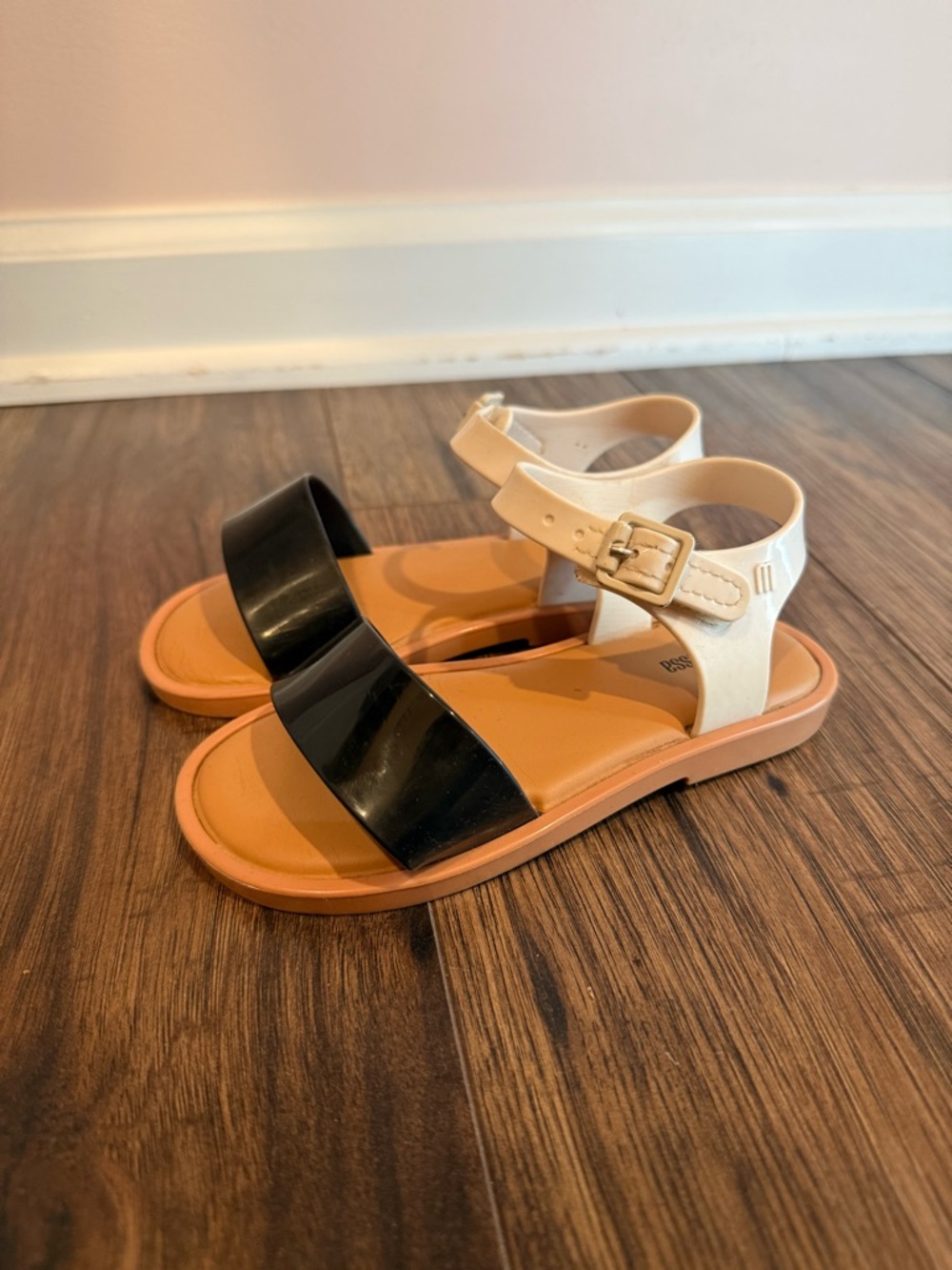 Mini Melissa Black and White Girls' Jelly Sandals